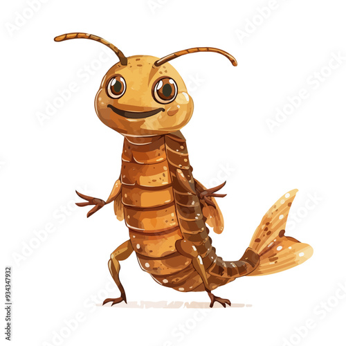 Watercolor vector of a cartoon Termite Insect, isolated on a white background, Termite animation