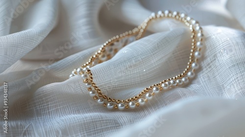 gold and silver beaded necklace on white textile