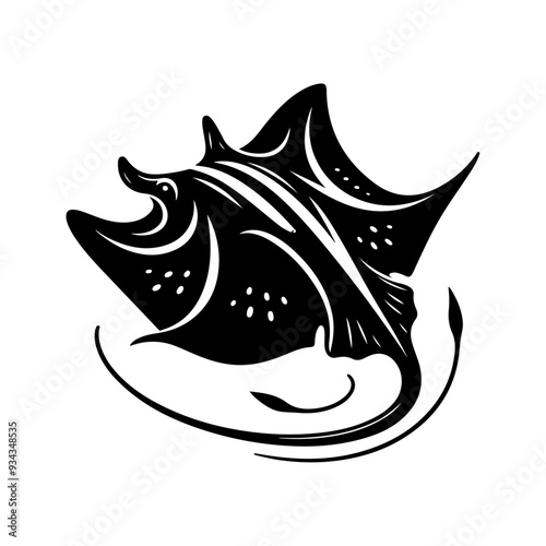 A Stingray silhouette, vector black color silhouette solid white background