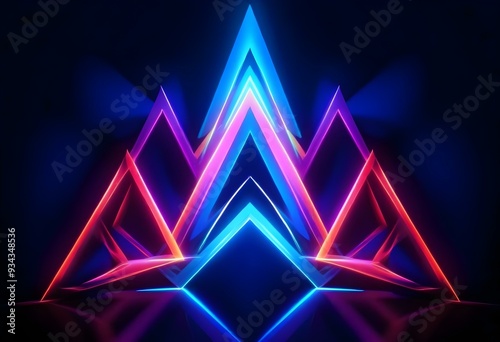 Neon triangular shapes in various colors forming a symmetrical pattern against a dark background