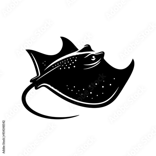 A Stingray silhouette, vector black color silhouette solid white background