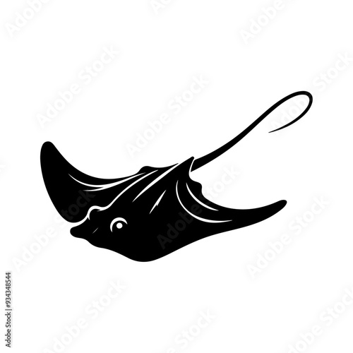 A Stingray silhouette, vector black color silhouette solid white background