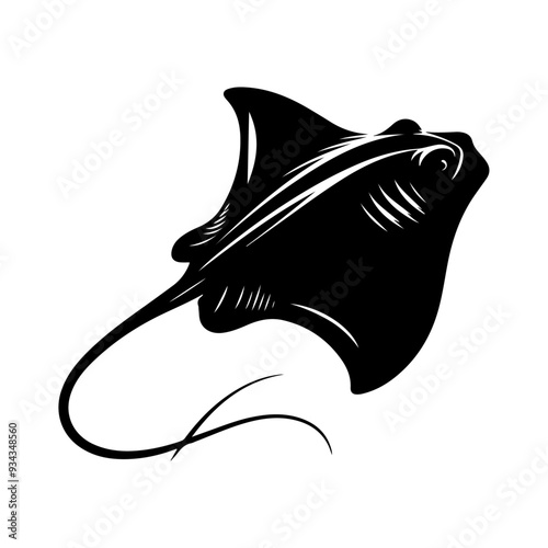 A Stingray silhouette, vector black color silhouette solid white background