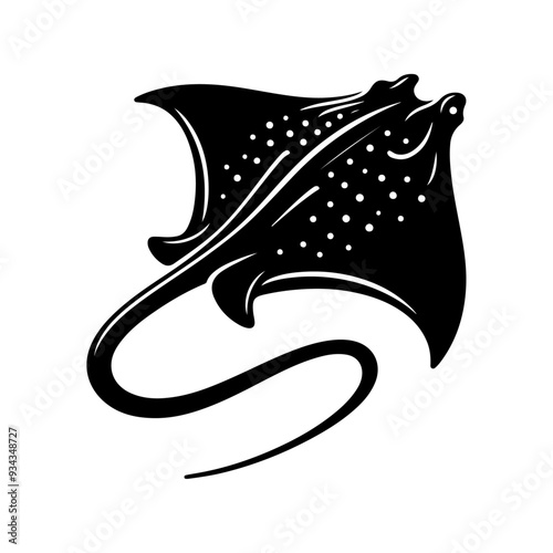 A Stingray silhouette, vector black color silhouette solid white background