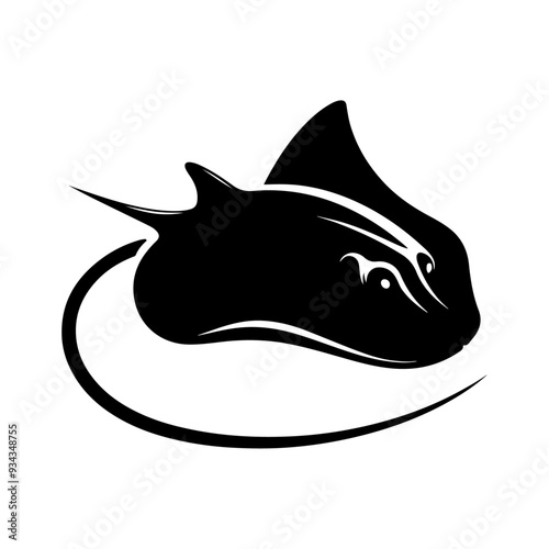 A Stingray silhouette, vector black color silhouette solid white background