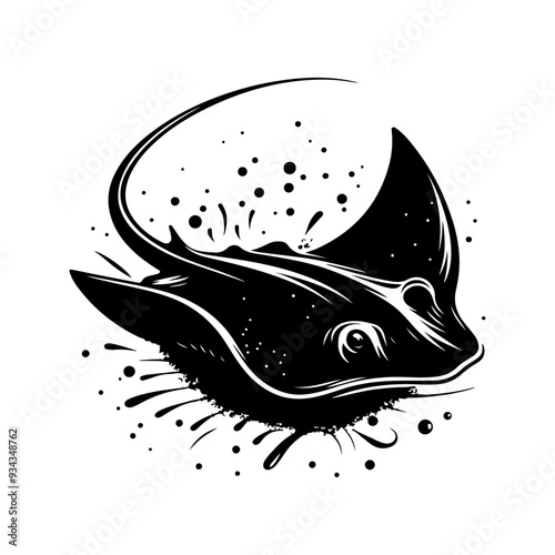 A Stingray silhouette, vector black color silhouette solid white background