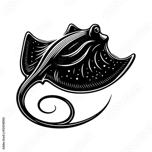 A Stingray silhouette, vector black color silhouette solid white background