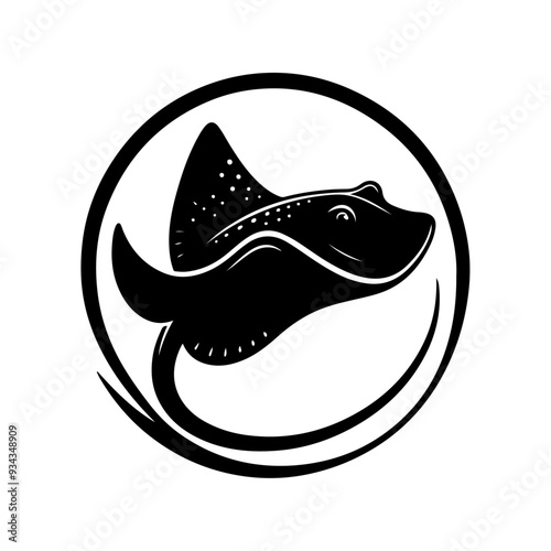 A Stingray silhouette, vector black color silhouette solid white background