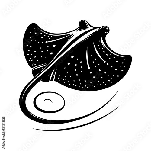 A Stingray silhouette, vector black color silhouette solid white background