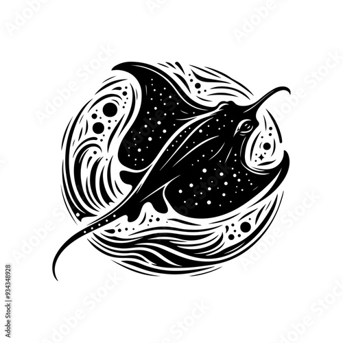 A Stingray silhouette, vector black color silhouette solid white background