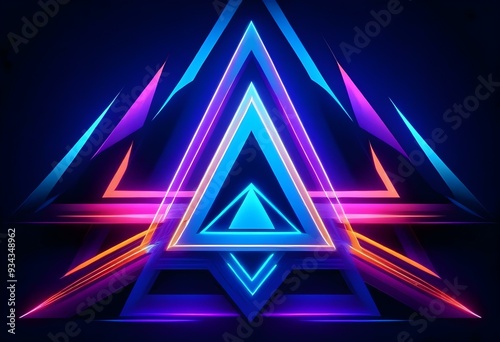 Neon triangular shapes in various colors forming a symmetrical pattern against a dark background