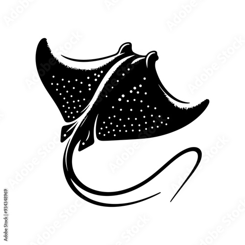 A Stingray silhouette, vector black color silhouette solid white background
