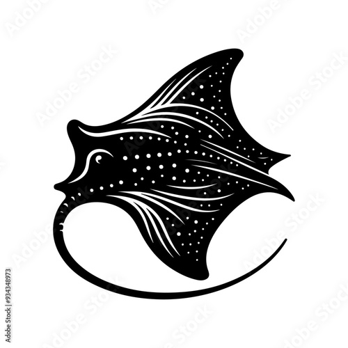 A Stingray silhouette, vector black color silhouette solid white background
