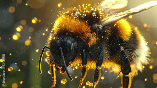 In this captivating image, a honeybee delicately indulges in nature's sweet bounty, drawing nectar from the heart of a vibrant flower. With remarkable precision, the bee navigates the intricate petals photo