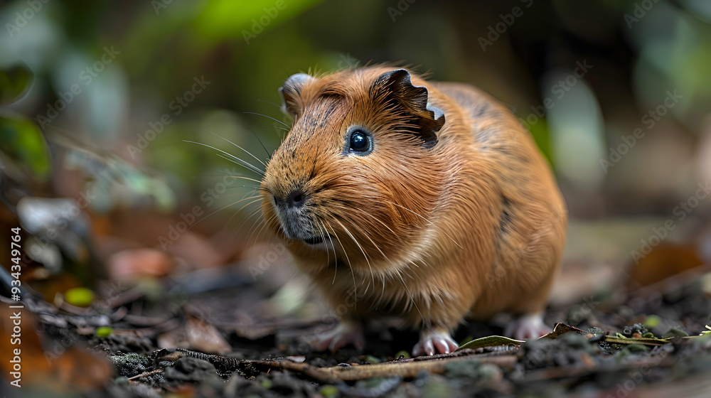 Amazon Brazilian Guinea Pig foraging on the forest floor, its small body and quick movements captured Amazon Brazilian Guinea Pig foraging on the forest floor, its small body and quick movements captured