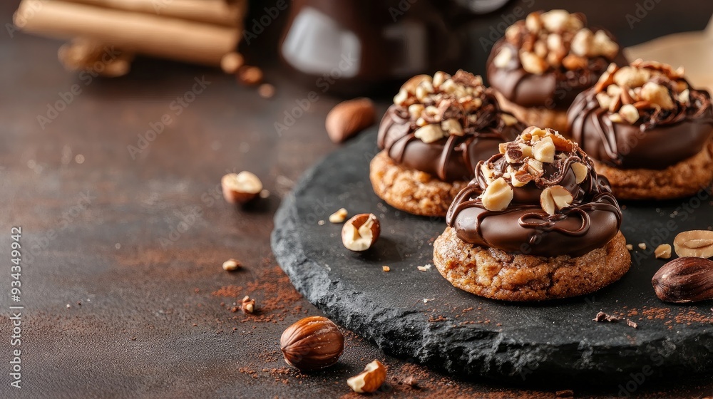Coffee and nut cream with round nut cookies. Delightful dessert featuring coffee, chocolate, and hazelnut praline. Coffee and nut cream with round nut cookies. Delightful dessert featuring coffee, chocolate, and hazelnut praline.