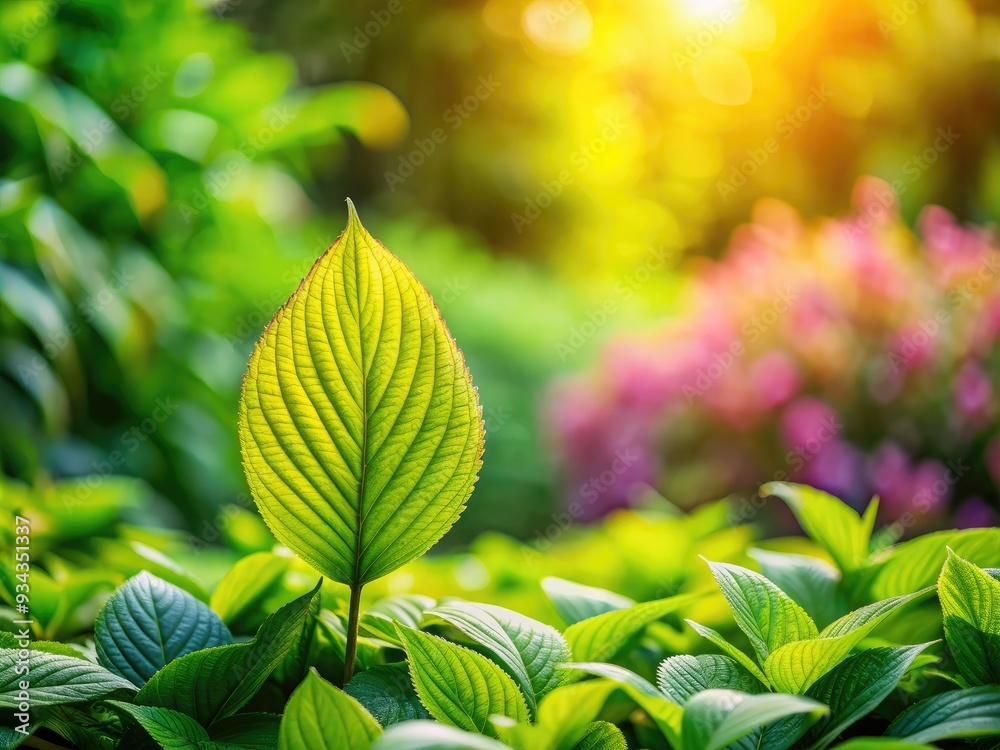 Vibrant green leaf stands out against a soft, blurred background of lush foliage in a serene garden setting, perfect for use as a calming cover page or background. Vibrant green leaf stands out against a soft, blurred background of lush foliage in a serene garden setting, perfect for use as a calming cover page or background.