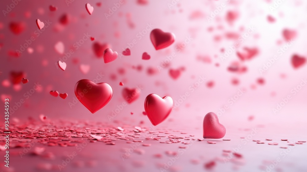 Floating Red Hearts in a Soft, Romantic Setting Floating Red Hearts in a Soft, Romantic Setting