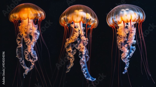 four orange jellyfish