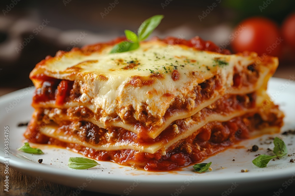 A Close-up Of A Gooey, Cheese-filled Lasagna Slice, Layered With Rich Tomato Sauce And Melted Mozzarella, On A White Ceramic Plate, Food Photography, Food Menu Style Photo Image A Close-up Of A Gooey, Cheese-filled Lasagna Slice, Layered With Rich Tomato Sauce And Melted Mozzarella, On A White Ceramic Plate, Food Photography, Food Menu Style Photo Image