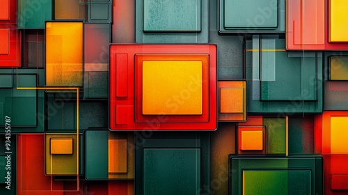 Colorful geometric shapes arranged in a modern abstract design