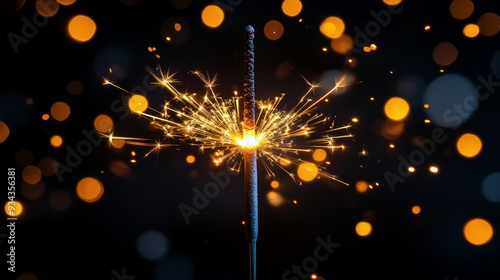 Sparkler creating bright sparks against a dark background during nighttime ce...