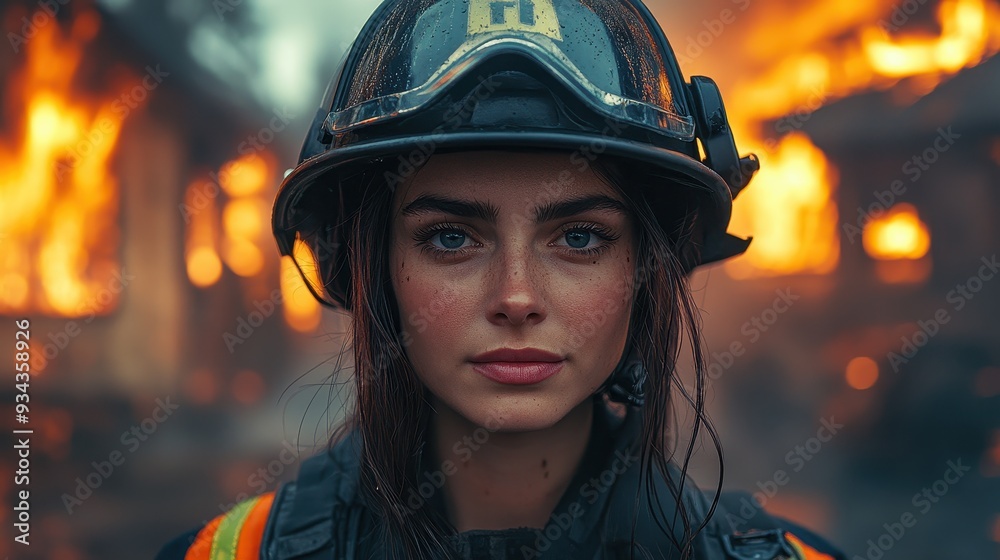 Close-Up Portrait of a Female Firefighter in Uniform and Helmet Standing in Front of a Burning House - Cinematic Lighting in Realistic Photography
Close-Up Portrait of a Female Firefighter in Uniform and Helmet Standing in Front of a Burning House - Cinematic Lighting in Realistic Photography
