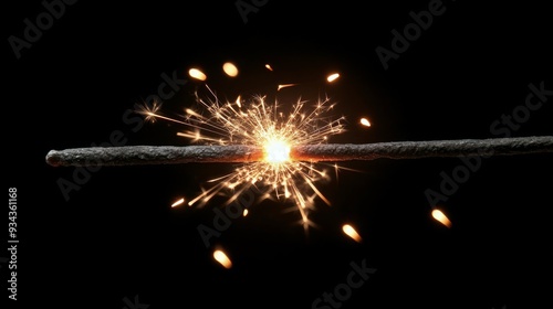 Sparkler creating bright sparks against a dark background during nighttime ce...