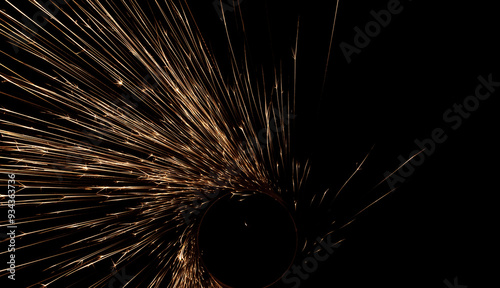 sparks from the grinder glowing in the dark