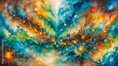 abstract fractal background. watercolor waves with multi-colored bubbles. wallpaper	
