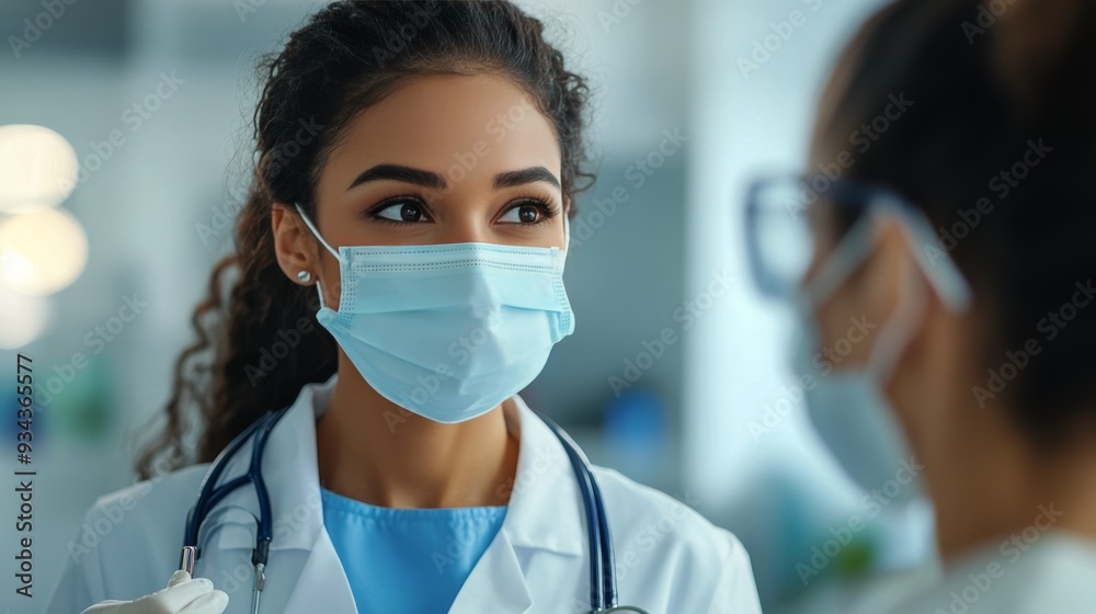 Healthcare worker in a mask focusing on patient care in a medical facility Healthcare worker in a mask focusing on patient care in a medical facility