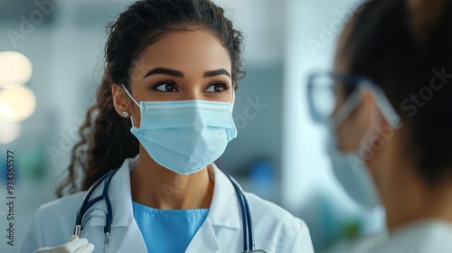 Healthcare worker in a mask focusing on patient care in a medical facility