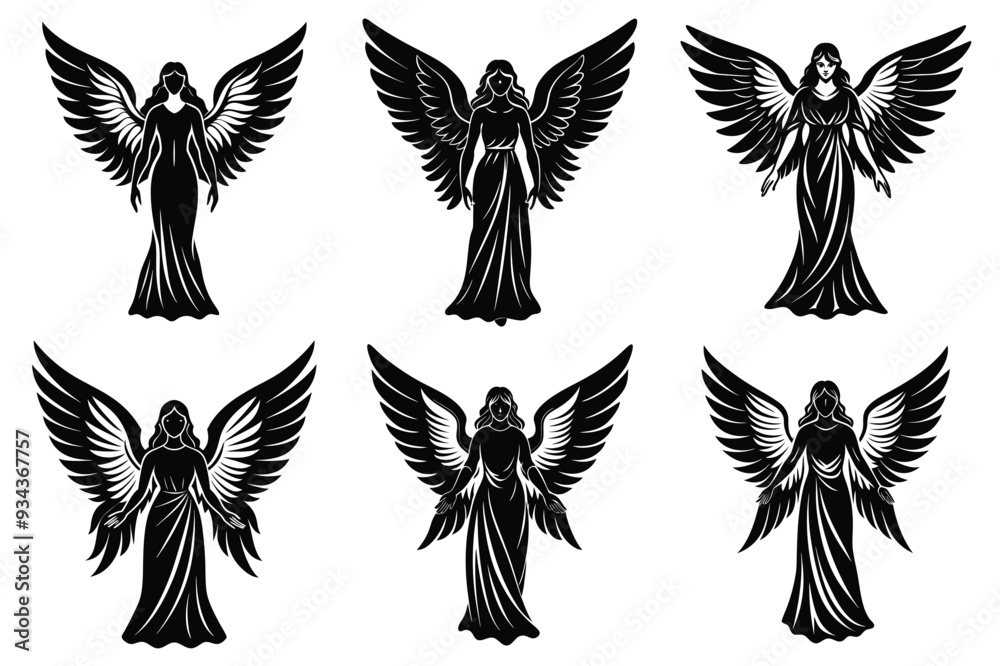Fototapeta premium Girl angel with wings vector silhouette