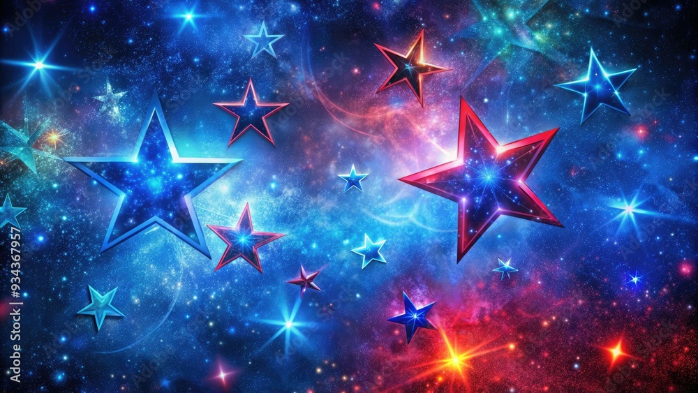 Vibrant red and blue stars twinkle against a deep blue and purple cosmic background, creating a stunning celestial design perfect for futuristic and astronomical themes. Vibrant red and blue stars twinkle against a deep blue and purple cosmic background, creating a stunning celestial design perfect for futuristic and astronomical themes.