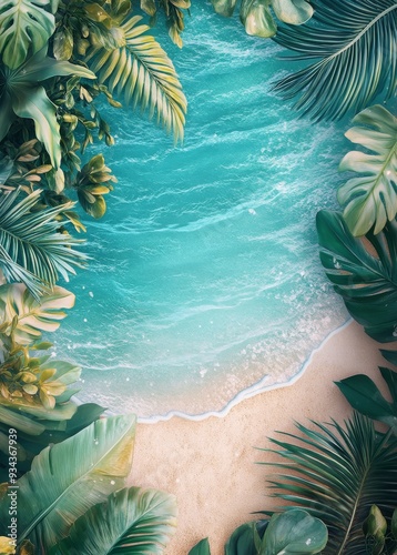 Tropical beach with clear blue water and lush greenery on a sunny day