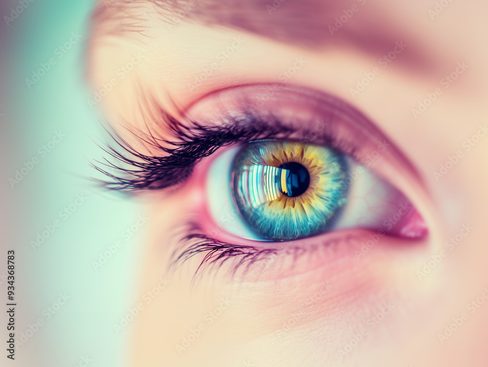 Close-Up of Colorful Eye with Vivid Details and Reflections Close-Up of Colorful Eye with Vivid Details and Reflections