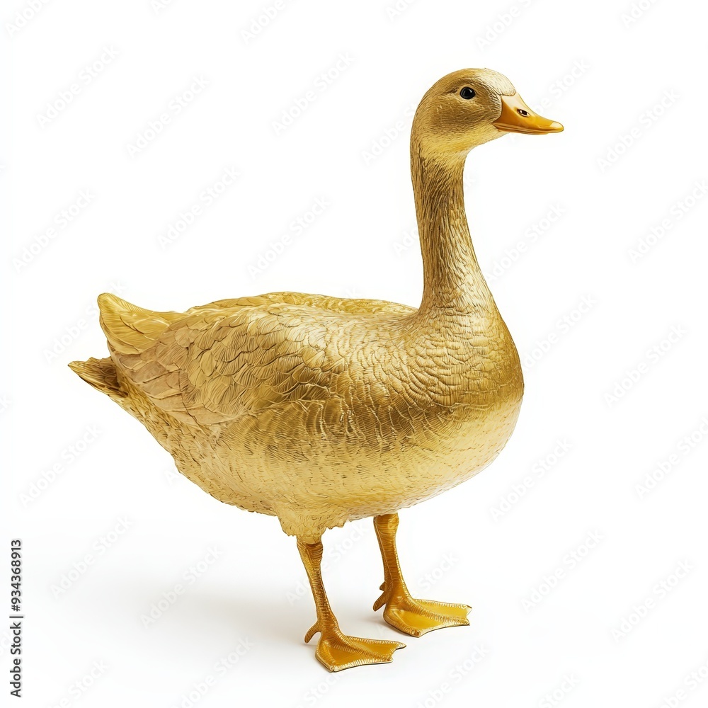 A gold duck stands on a white background A gold duck stands on a white background