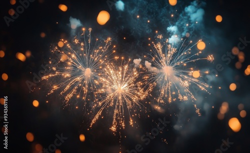 Colorful fireworks display illuminating the night sky during a festive celebr...