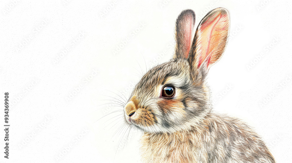 Fototapeta premium color drawing of rabbit on white background