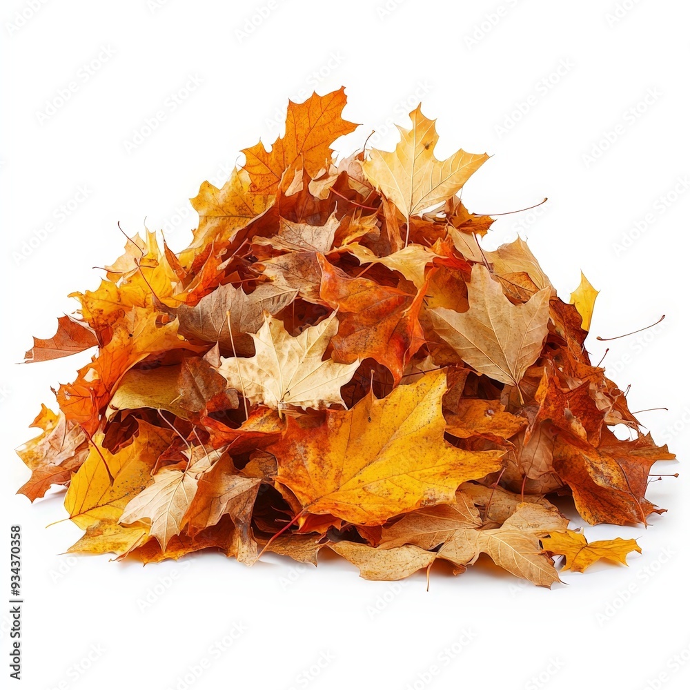 A pile of yellow leaves on a white background A pile of yellow leaves on a white background