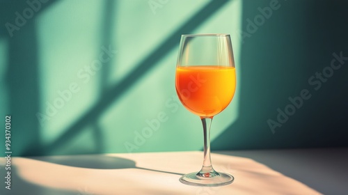 Elegant wine glass with rose-colored beverage set against a teal background