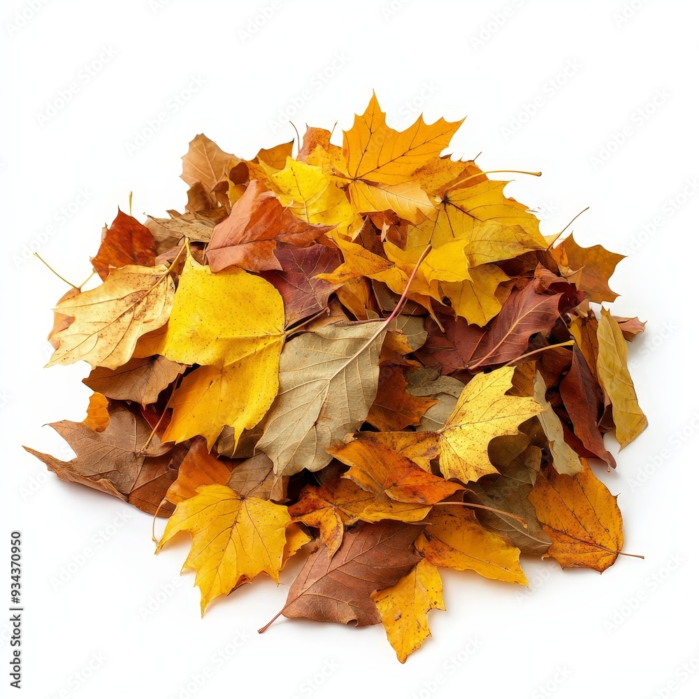 A pile of autumn leaves on a white background A pile of autumn leaves on a white background