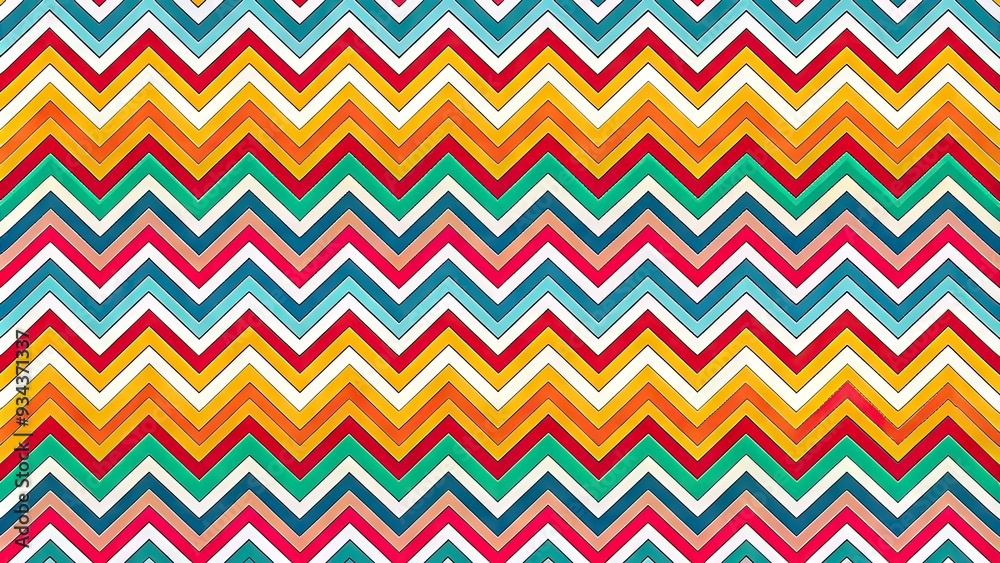 Vibrant retro pattern featuring bold, colorful zigzags and geometric ...