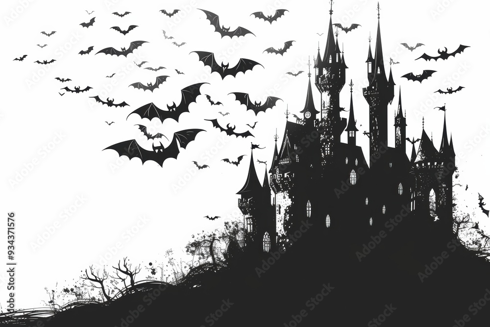 Fototapeta premium Bats Swirling Around a Haunted Castle