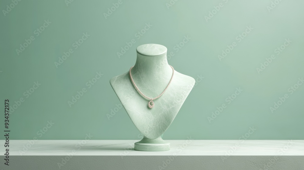 A necklace is displayed on a mannequin's neck A necklace is displayed on a mannequin's neck