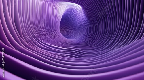 Abstract purple tunnel with smooth curves leading to a bright light at the end
