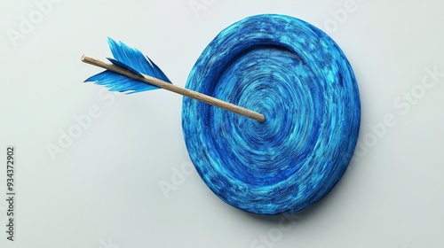 Arrow hitting blue bullseye target on a white background