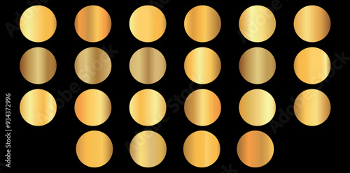 Golden Gradient Palette On Black Background, Metallic Texture Gold Gradient Elements Vector Illustration. 