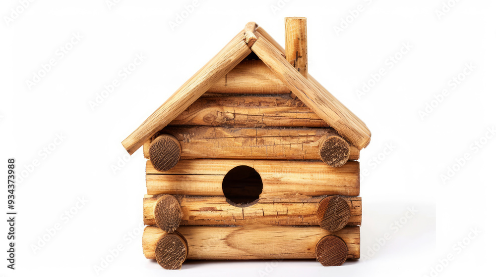 wooden lodge for birds on white background wooden lodge for birds on white background