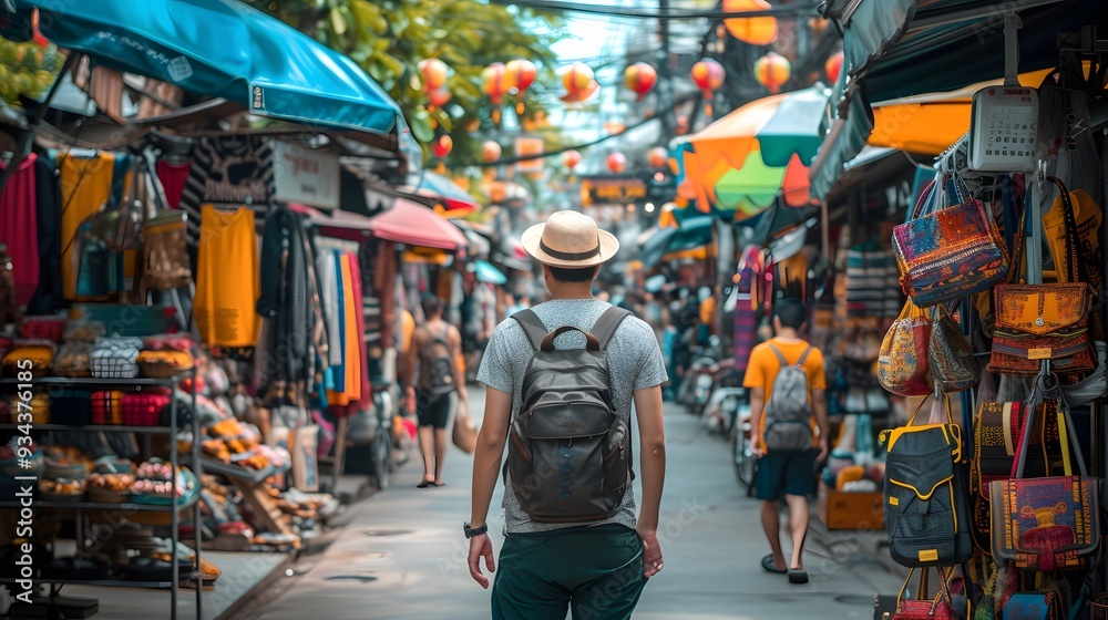 A person exploring a vibrant street market in a foreign city AI generated illustration A person exploring a vibrant street market in a foreign city AI generated illustration